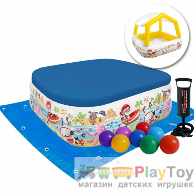 Дитячий надувний басейн Intex 57470-3 Акваріум зі знімним навісом жовтий 157 х 157 х 122 (50) см Дитячий надувний басейн Intex 57470-3 Акваріум зі знімним навісом жовтий 157 х 157 х 122 (50) см