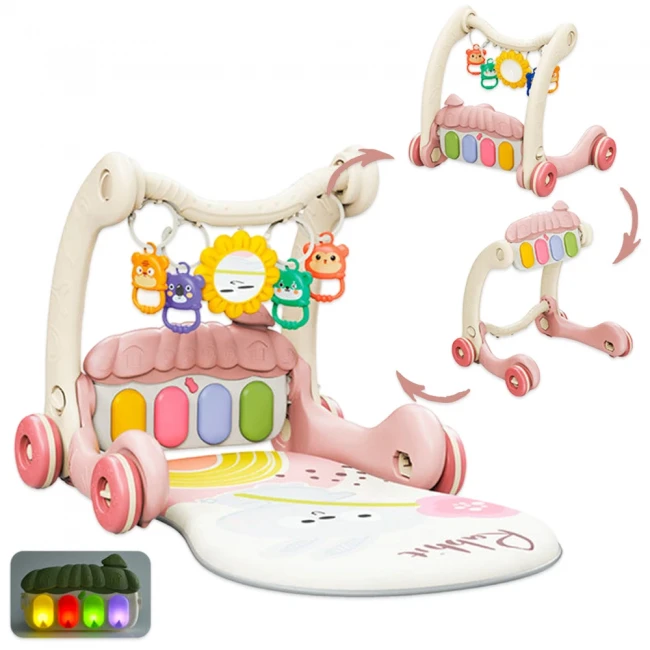 Ходунки-каталка коврик Rack & Walker 368-45A-B 3 в 1 (подсветка, мелодии, игры, погремушки, зеркальце, пианино)