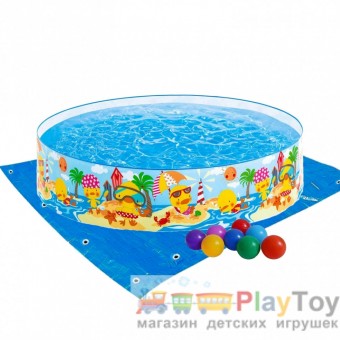 Детский каркасный бассейн Intex 58477-2 Утинный риф 122 х 25 см с шариками 10 шт подстилкой Детский каркасный бассейн Intex 58477-2 Утинный риф 122 х 25 см с шариками 10 шт подстилкой