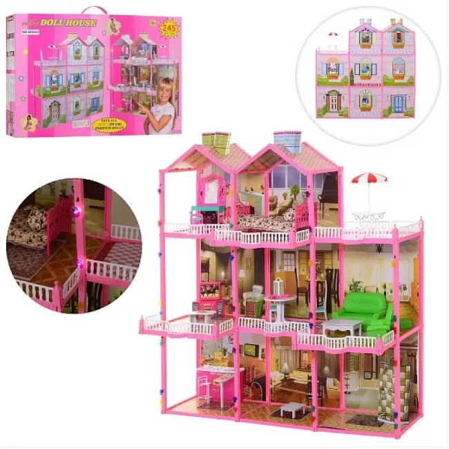 Домик для кукол Doll House 6992 (3 этажа, 8 комнат, мебель, 245 деталей, подсветка) Домик для кукол Doll House 6992 (3 этажа, 8 комнат, мебель, 245 деталей, подсветка)