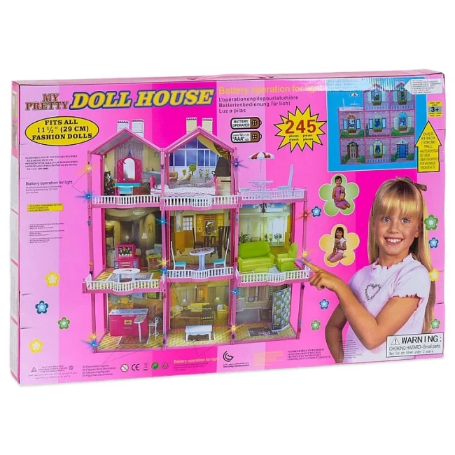 Домик для кукол Doll House 6992 (3 этажа, 8 комнат, мебель, 245 деталей, подсветка) Домик для кукол Doll House 6992 (3 этажа, 8 комнат, мебель, 245 деталей, подсветка)