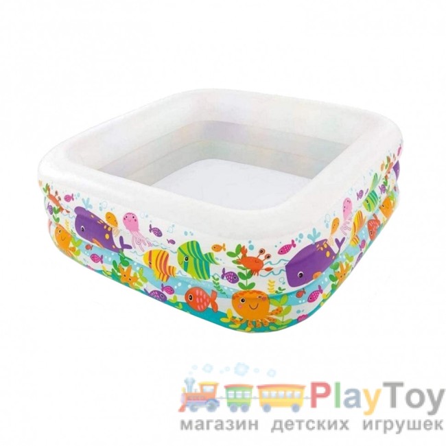 Дитячий надувний басейн Intex 57471-2 Акваріум 159 х 159 х 50 см з кульками 10 шт підстилкою насосом