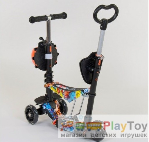 Самокат-беговел детский трехколесный Best Scooter (15600) 5 в 1, есть подсветка колес, PU-колеса, абстракция Самокат-беговел детский трехколесный Best Scooter (15600) 5 в 1, есть подсветка колес, PU-колеса, абстракция
