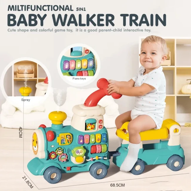 Ходунки дитячі Baby Walker 6064 Потяг 5в1 (ігрова панель, музика, світло, парогенератор, годинник)