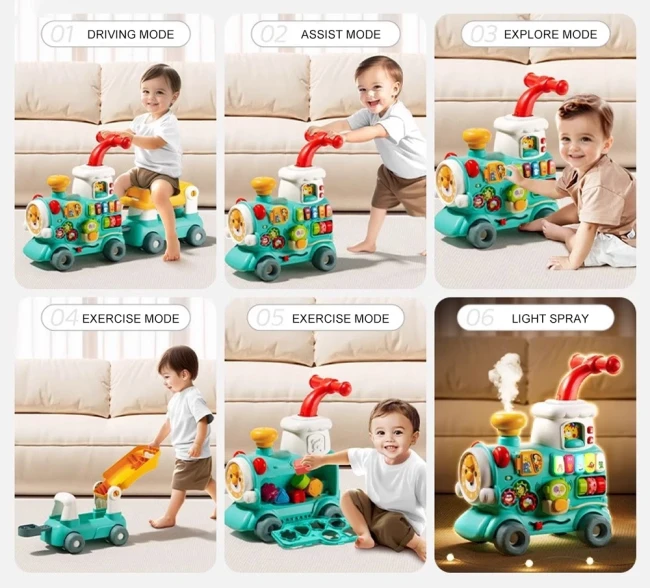 Ходунки дитячі Baby Walker 6064 Потяг 5в1 (ігрова панель, музика, світло, парогенератор, годинник)