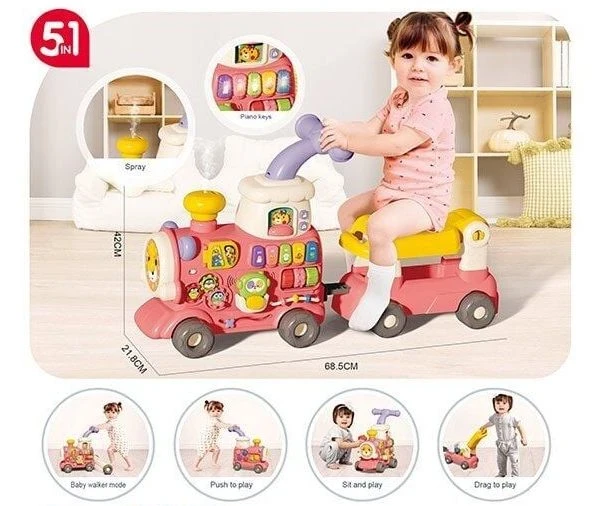 Ходунки дитячі Baby Walker 6065 Поїзд 5в1 (ігрова панель, музика, світло, парогенератор, годинник)