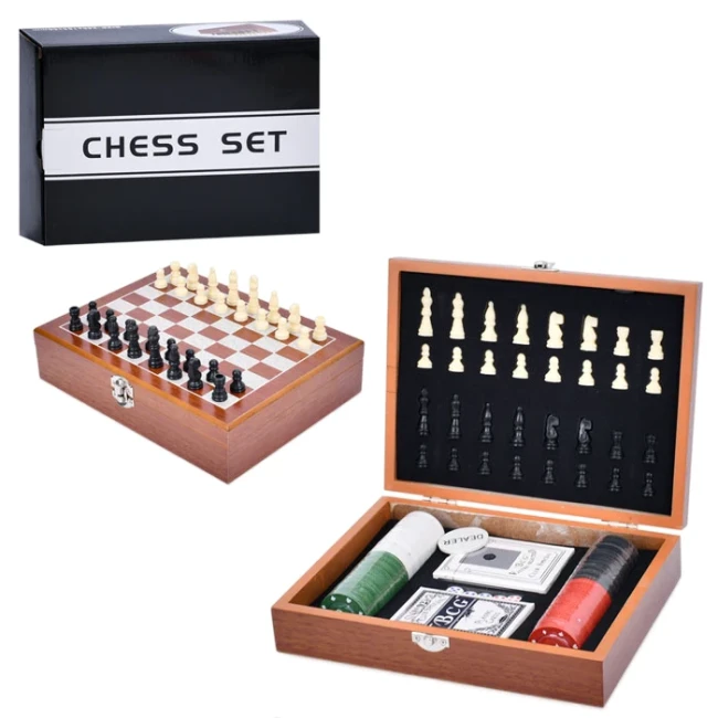 Настольная игра 2в1 шахматы + покер TD202309, деревянный