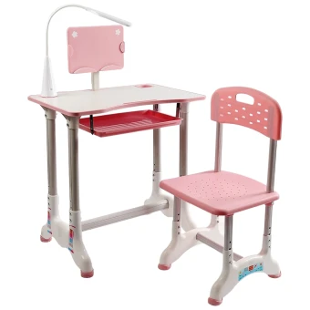 Детская парта J-30822 со стулом, регулируемая высота и наклон, подставка, лампа