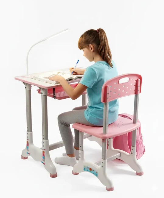 Детская парта J-30822 со стулом, регулируемая высота и наклон, подставка, лампа Детская парта J-30822 со стулом, регулируемая высота и наклон, подставка, лампа
