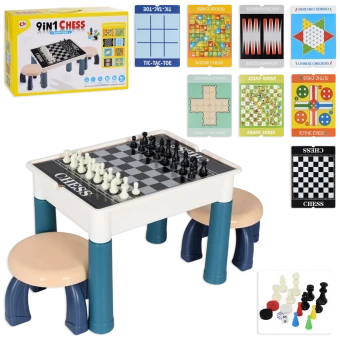 Игровой столик S 5513 9 в 1 (8 игр, магнитная доска 37x28 см, 2 стульчика)