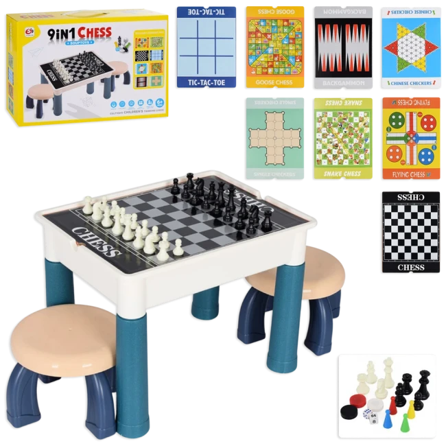 Игровой столик S 5513 9 в 1 (8 игр, магнитная доска 37x28 см, 2 стульчика)
