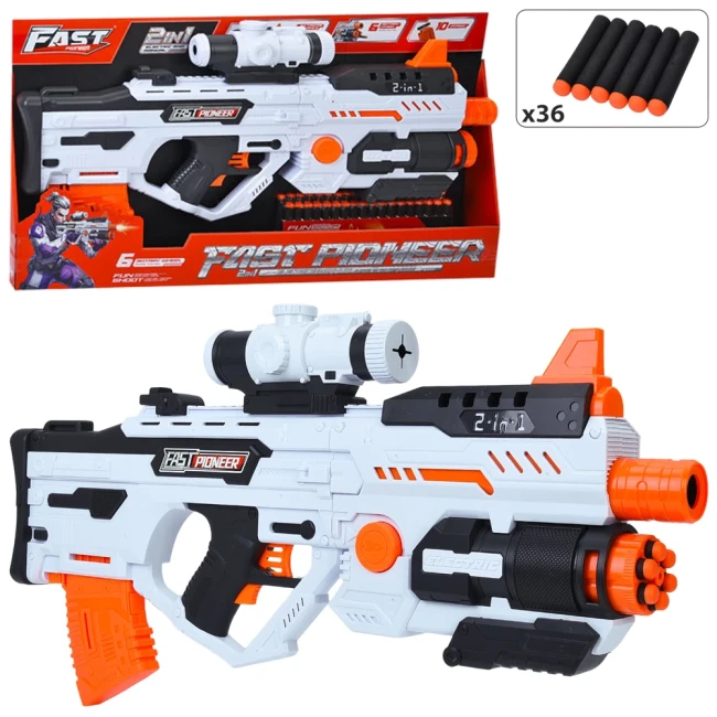 Игрушечный автомат Fast Pioneer BIG540 (36 мягких пуль, съёмный прицел, на батарейках)