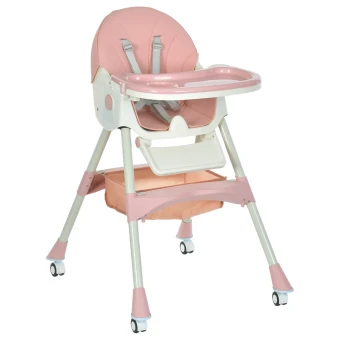 Стульчик для кормления Bambi M 6302 Pink (съемный столик, подножка, корзинка, чехол)