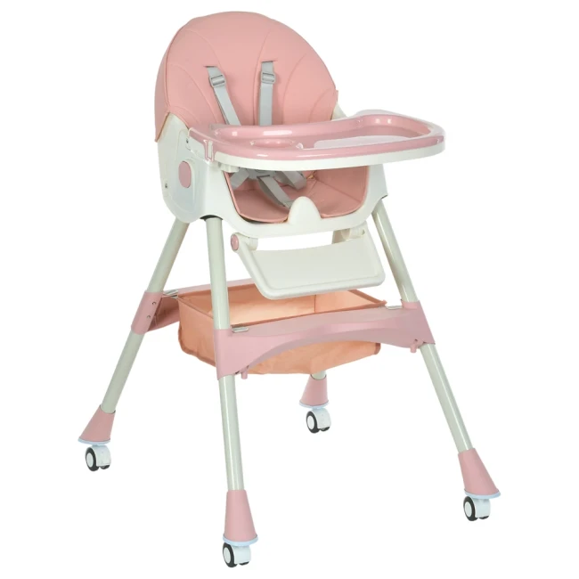 Стільчик для годування Bambi M 6302 Pink (знімний столик, підніжка, кошик, чохол)