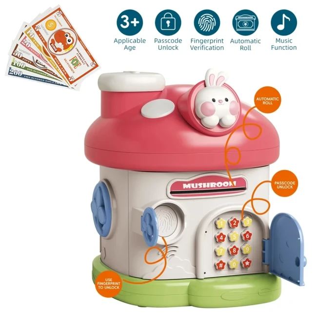 Детский сейф копилка Piggy Bank 11002 для купюр и монет, музыка, подсветка, пин-код, отпечаток пальца Детский сейф копилка Piggy Bank 11002 для купюр и монет, музыка, подсветка, пин-код, отпечаток пальца