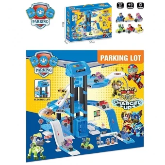 Игровой набор Щенячий патруль 111-37A (Трек-парковка, автоматический подъемник, 2 щенка, 2 машинки, свет, звук)