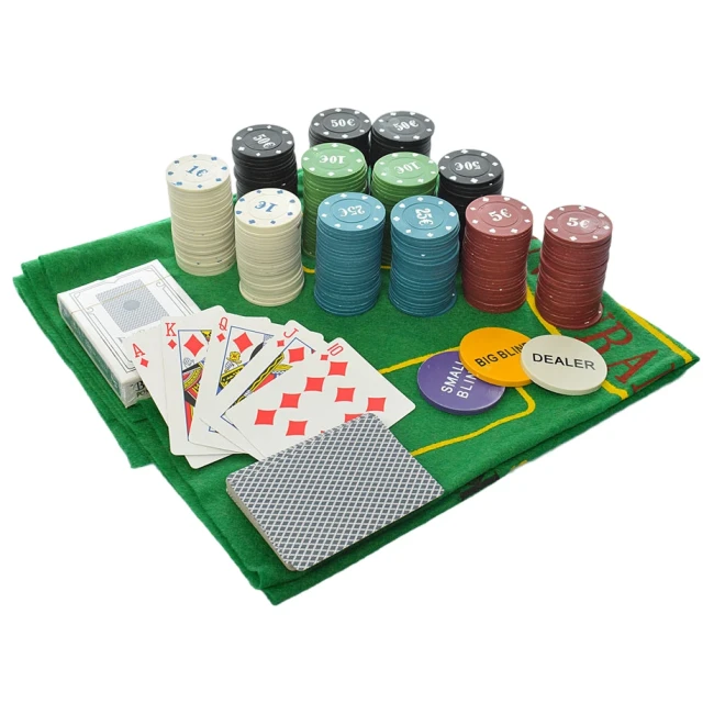 Набор для покера A164 (300 фишек - 5 номиналов, 2 колоды карт, сукно, коробка)
