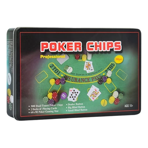 Набор для покера A164 (300 фишек - 5 номиналов, 2 колоды карт, сукно, коробка)