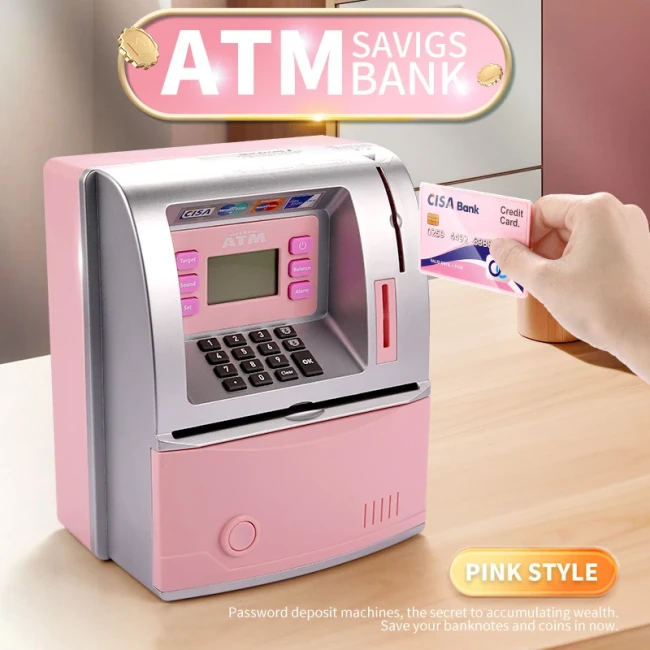 Детский сейф банкомат ATM 3681 с банковской картой, звук, выдача и прием наличных