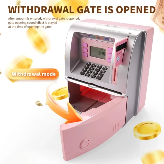 Детский сейф банкомат ATM 3681 с банковской картой, звук, выдача и прием наличных