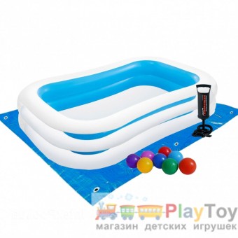 Детский бассейн Intex 56483-2 Семейный 262 х 175 х 56 см с шариками 10 шт подстилкой насосом Детский бассейн Intex 56483-2 Семейный 262 х 175 х 56 см с шариками 10 шт подстилкой насосом
