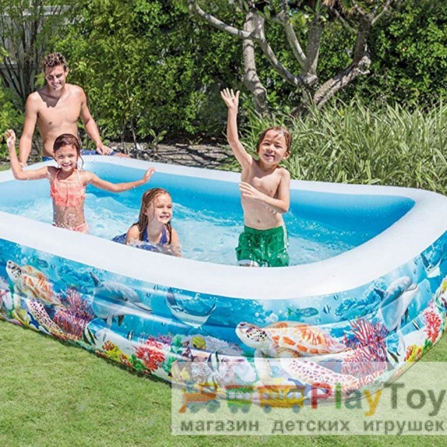 Дитячий надувний басейн Intex 58485-1 Тропічний риф 305 х 183 х 56 см із кульками 10 шт Дитячий надувний басейн Intex 58485-1 Тропічний риф 305 х 183 х 56 см із кульками 10 шт