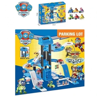 Игровой набор Щенячий патруль 111-37B (Трек-парковка, механический подъемник, 2 щенка, 2 машинки)