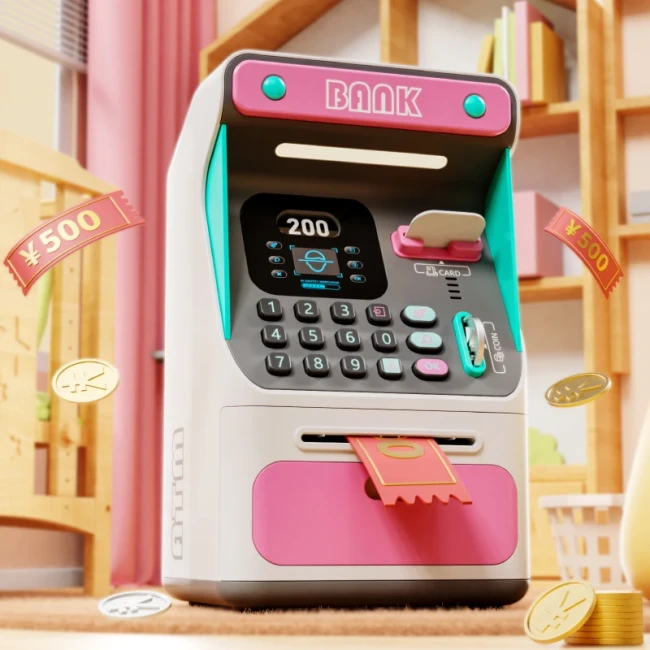 Детский сейф банкомат ATM 7012 A с банковской картой, звук, подсветка, выдача и прием наличных Детский сейф банкомат ATM 7012 A с банковской картой, звук, подсветка, выдача и прием наличных