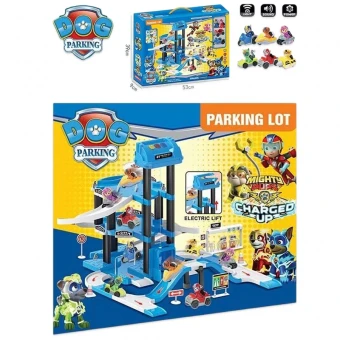 Игровой набор Щенячий патруль 111-36A (Трек-парковка, автоматический подъемник, 2 щенка, 2 машинки, свет, звук)