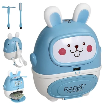 Детский сейф копилка Piggy Bank 8100-1 для купюр и монет, музыка, подсветка, USB-лампа, USB-вентилятор
