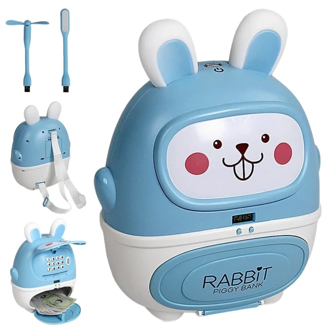 Детский сейф копилка Piggy Bank 8100-1 для купюр и монет, музыка, подсветка, USB-лампа, USB-вентилятор