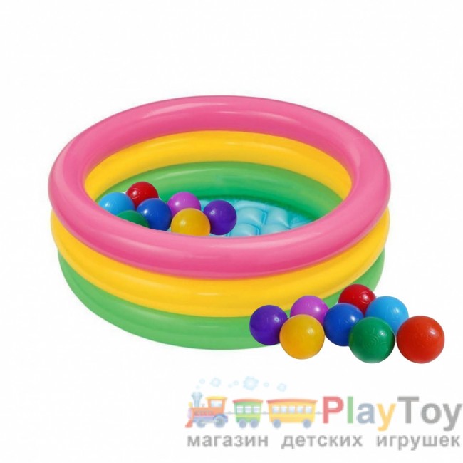 Детский надувной бассейн Intex 58924-1 Радуга 86 х 25 см с шариками 10 шт