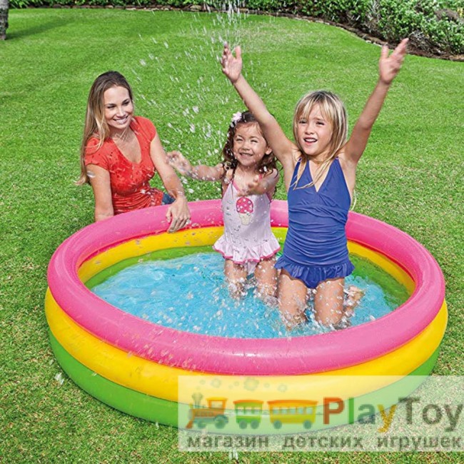 Детский надувной бассейн Intex 58924-1 Радуга 86 х 25 см с шариками 10 шт