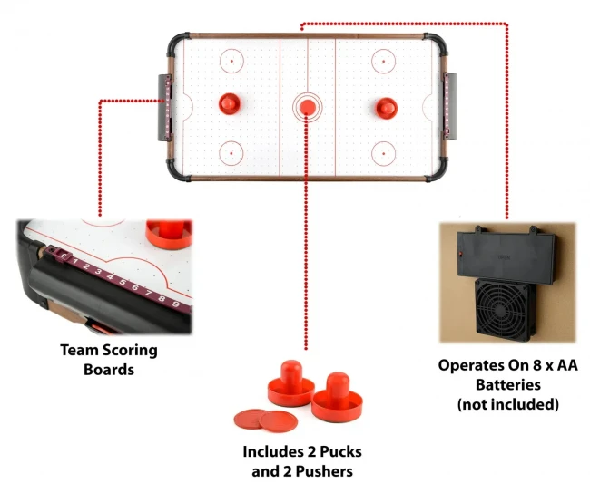 Аэрохоккей 2556 (76x38x61 см, деревянный, на ножках, на батарейках)