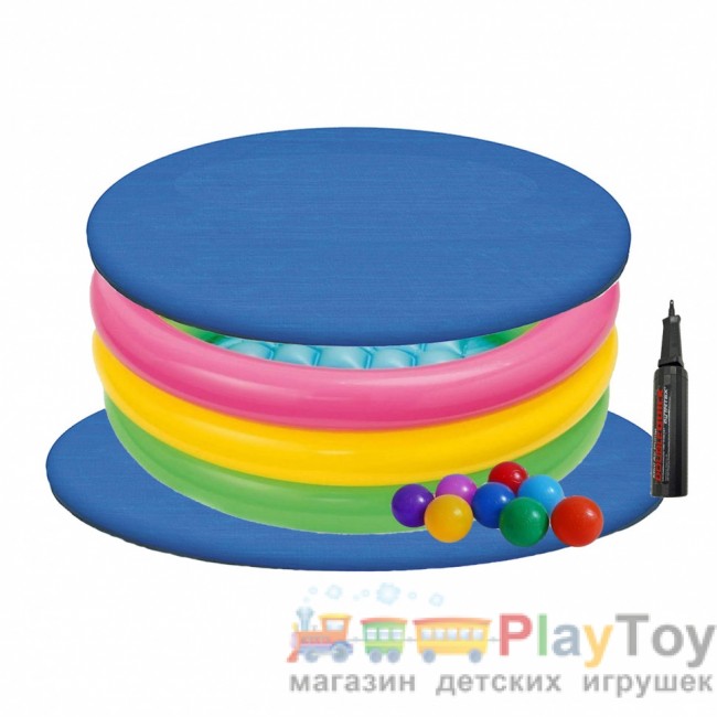 Дитячий надувний басейн Intex 58924-3 Веселка 86 х 25 см з кульками 10 шт тентом підстилкою насосом Дитячий надувний басейн Intex 58924-3 Веселка 86 х 25 см з кульками 10 шт тентом підстилкою насосом