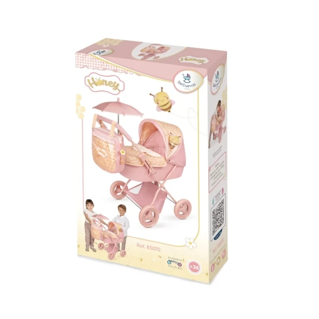 Коляска для кукол DeCuevas 85070 Honey (классическая, корзинка, зонтик, сумка)