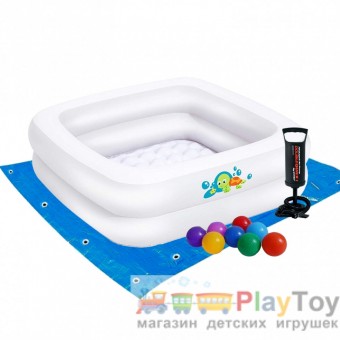 Детский надувной бассейн Bestway 51116-2 белый 86 х 86 х 25 см с шариками 10 шт подстилкой насосом Детский надувной бассейн Bestway 51116-2 белый 86 х 86 х 25 см с шариками 10 шт подстилкой насосом