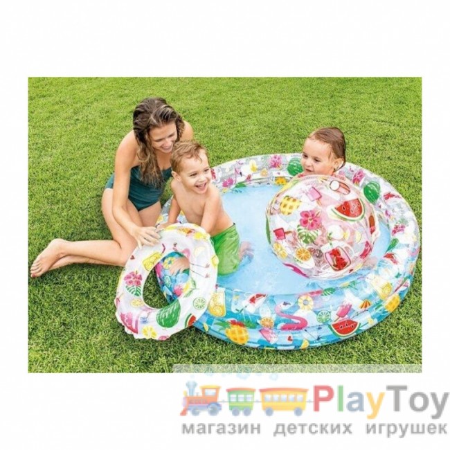 Дитячий надувний басейн Intex 59460 Фрукти 122 х 25 см з м'ячиком та колом