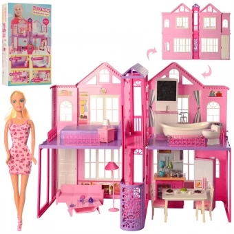 Домик для кукол Defa 8440-BF (2 этажа, 4 комнаты, кукла 29 см, свет)