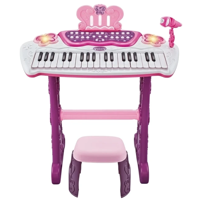 Детское пианино Electronic Piano 883 B со стульчиком (микрофон, запись, подсветка, на батарейках)
