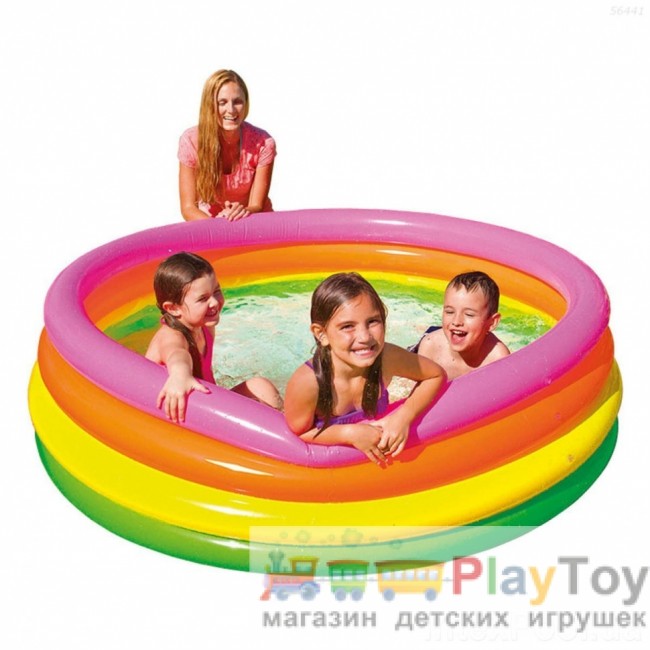 Детский надувной бассейн Intex 56441-2 Радуга 168 х 46 см с шариками 10 шт подстилкой насосом