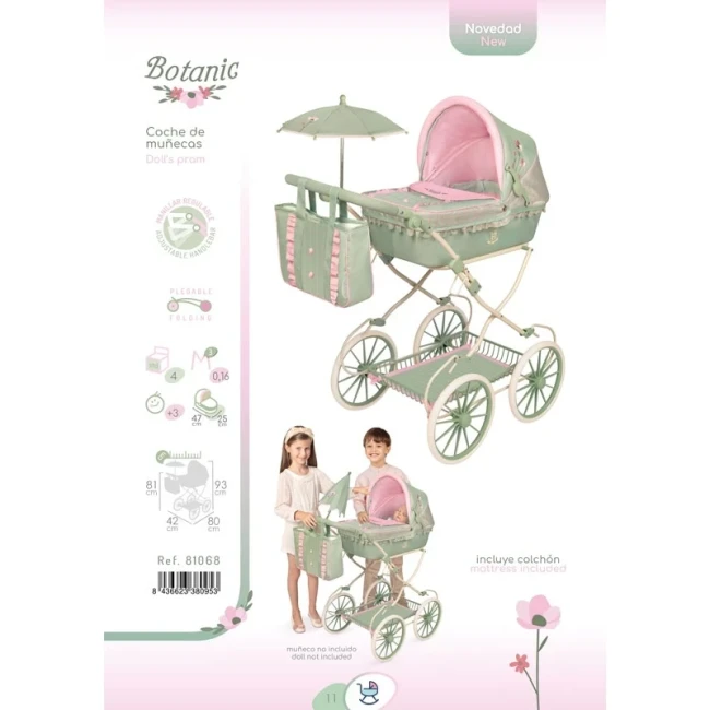 Коляска для кукол DeCuevas 81068 Botanic (классическая, корзинка, сумка, зонтик) Коляска для кукол DeCuevas 81068 Botanic (классическая, корзинка, сумка, зонтик)