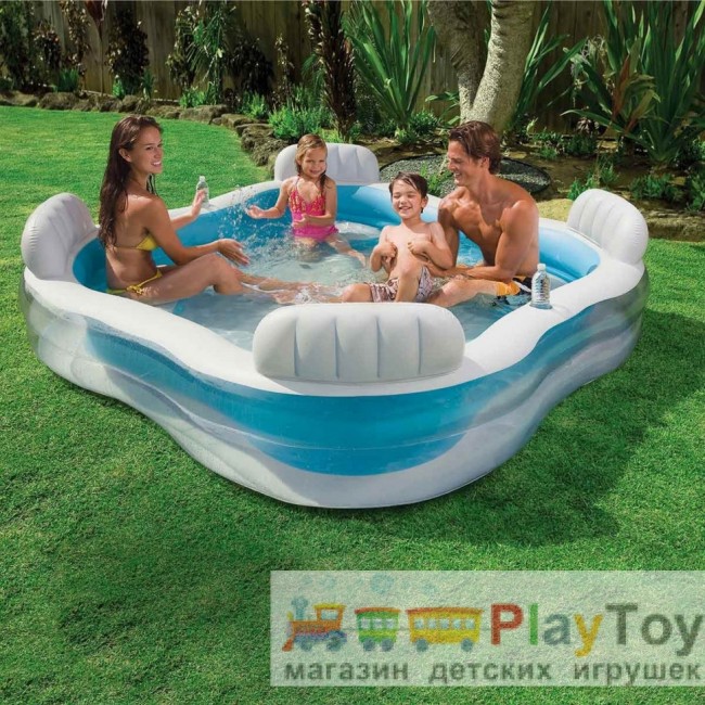 Детский надувной бассейн Intex 56475-1 229 х 229 х 66 см с шариками 10 шт сиденьями подстаканниками Детский надувной бассейн Intex 56475-1 229 х 229 х 66 см с шариками 10 шт сиденьями подстаканниками