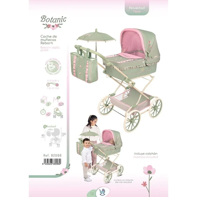 Коляска для кукол DeCuevas 82068 Botanic (классическая, корзинка, сумка, зонтик) Коляска для кукол DeCuevas 82068 Botanic (классическая, корзинка, сумка, зонтик)