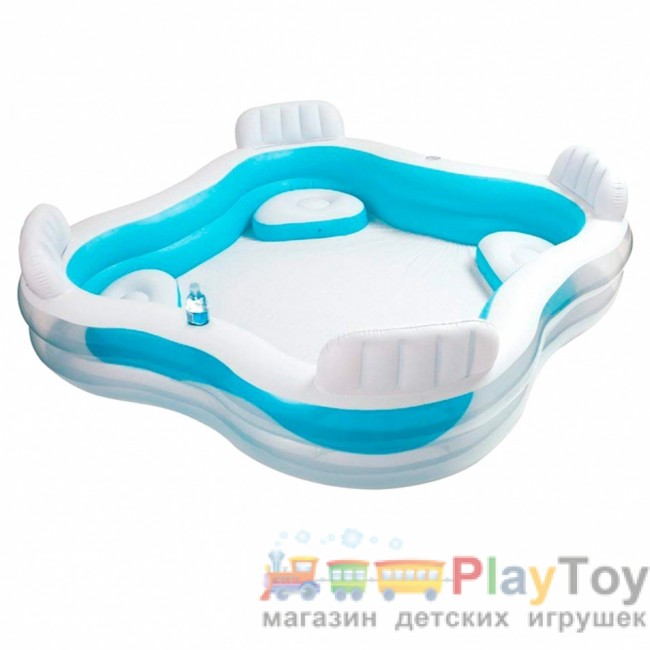 Дитячий надувний басейн Intex 56475-3 229 х 229 х 66 см з кульками 10 шт тентом підстилкою насосом Дитячий надувний басейн Intex 56475-3 229 х 229 х 66 см з кульками 10 шт тентом підстилкою насосом