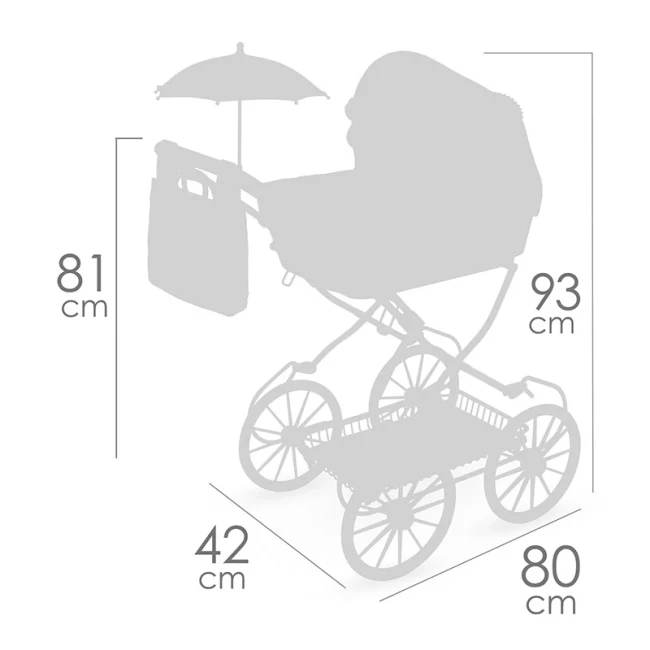 Коляска для кукол DeCuevas 81075 Sophie (классическая, корзинка, сумка, зонтик)