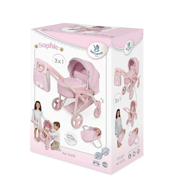 Коляска для кукол DeCuevas 81675 Sophie 3в1 (трансформер, люлька-переноска, корзинка, сумка)