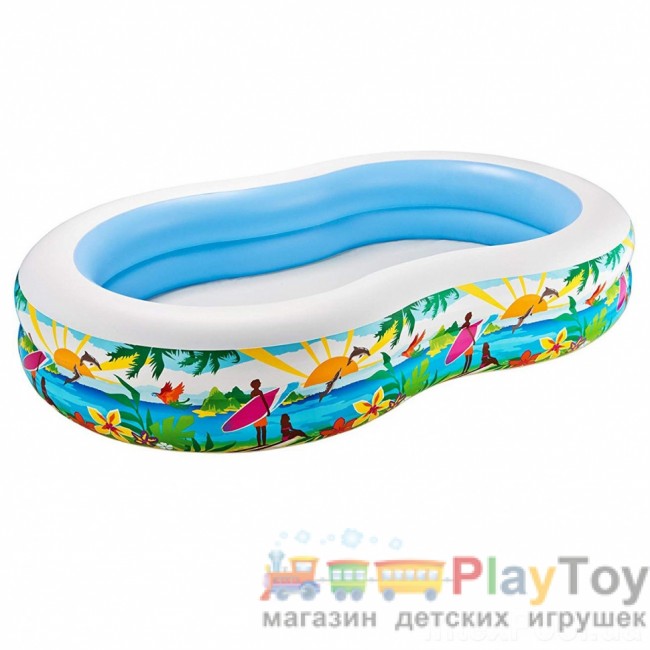 Дитячий надувний басейн Intex 56490-3 Райська Лагуна 262 х 160 х 46 см з кульками 10 шт підстилкою насосом тентом