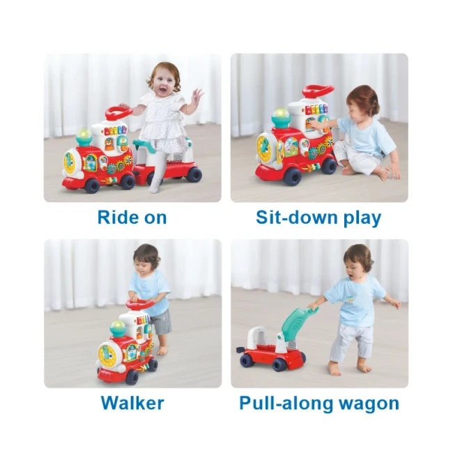 Ходунки-каталка детские Hola HE8990-HE8990B Поезд 4в1 (игры, музыка, свет, часы)