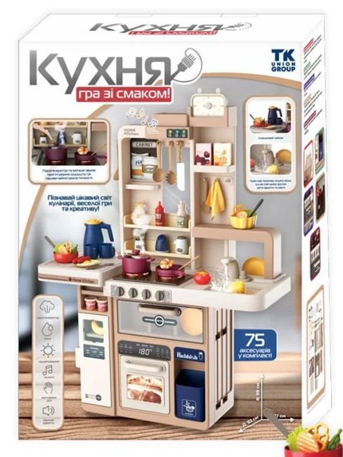 Дитяча кухня TK Group TK-49081 "Гра зі смаком" (висота 93 см, світло, звук, вода, парогенератор, 75 аксесуарів)